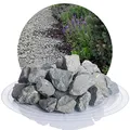Schicker Mineral Diabas Ziersplitt grau 25 kg, Naturstein, Splitt für Steingärten, Beet, Gartenteich, Fassadenschutz, Weg- und Terrassengestaltung, robust, witterungsbeständig (Körnung 32-56 mm)