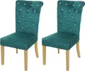 2er-Set Esszimmerstuhl HWC-D22, Stuhl Küchenstuhl, Nieten Samt  dunkelgrün, goldfarbene Beine