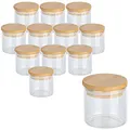 gouveo 12er Set Vorratsgläser 150 ml aus Borosilikatglas rund mit Deckel - Kleines Aufbewahrungsglas 0,15 l zum Befüllen - Robuster Glasbehälter für Gewürze, Kosmetik, Basteln