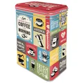 Retro Kaffeedose, 1,3 l, Coffee Collage – GeschenkIdee für KaffeeFans, BlechD...
