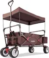 FUXTEC Bollerwagen Braun FX-CT350 - mit Dach | Klappbar | bis 75Kg | inkl. Hecktasche | Feststellbremse | Vollprofilreifen | 122 cm x 60cm x 128cm Braun
