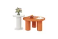 autolock Couchtisch Rundes Couchtisch-Set,lackierte MDF-Platte und PVC-Beine,Sofatisch, Couchtisch-Set in Kombination im cremefarbenen Stil, Beistelltisch