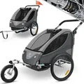 KESSER® Kinderanhänger Fahrradanhänger 360° Drehbar mit Federung 2in1 Joggerfunktion Kinderfahrradanhänger + 5-Punkt Gurt Jogger Fahrrad Anhä... - Hellgrau