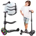 Kinder Roller Kinderscooter Dreiradscooter mit LED Räder, 2-Rädern, Hinterbremsen, Höhenverstellbare - Schwarz