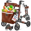 KESSER Leichtgewicht Rollator faltbar mit Sitz, Griff, Tasche, schmal für Senioren Wohnung, Klappbar, Höhenverstellbar, Reflektoren | All Gelände Reifen Indoor-& Outdoor, Gehhilfe, Laufhilfe, Braun