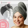 Haarturban, Mikrofaser Turban Handtuch mit Knopf (2er Set, grau) Kopfhandtuch