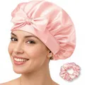 Seidenhaube zum Schlafen aus 100% Maulbeerseide – einlagige atmungsaktive Schlafhaube, anpassbare Schlafmütze mit weichen Stretch-Stoffbändern, Silk Bonnet, Haarhaube für die Nacht (rosa)