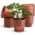 Plastard Pflanzkübel 3er, 5er, 10er Sets, Blumentopf mit passenden Untersetzer 15 - 40 cm (10 St., Blumenkübel ist Witterungs-, frost- und UV-beständig) braun Ø 30 cm