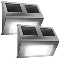 Monzana® Solarstrahler für Außen 2er Set Edelstahl IP65 Solar Außenlampe mit Dämmerungssensor LED Solarleuchte Wand Garten Terrasse Solar Scheinwerfer für Außen