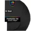 OfficeTree 50 Blatt Fotokarton A4 Schwarz 300g - Fotokarton Schwarz A4 zum Basteln, Schneiden & Scrapbooking – Lignin- & Säurefrei - Tonkarton
