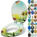 SANFINO® Premium WC Sitz mit Absenkautomatik – hochwertige Toilettendeckel aus Holz, viele bunte Motive, hoher Sitzkomfort, einfache Montage inklusive Montageanleitung – "Butterfy Meadow"