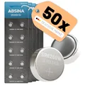 ABSINA SR626SW Uhrenbatterie 1,55V Silberoxid 50er Pack - Knopfzellen SR626SW auslaufsicher & Lange Haltbarkeit - Batterie SR 626 SW / 377 / SR66 / SR626 / 626 / AG4 - Uhrenbatterien Knopfzelle