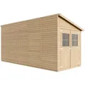 Timbela Holz-Gartenhaus, Beige, Holz, 218x244x493 cm, Aufbewahrung & Schutzhüllen, Geräteschuppen