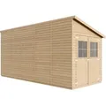 Holz Gartenschuppen (mit Seitenwand) - Abstellkammer Mit Fenstern - H244x216x514 Cm/10,2 M2 Naturholz-shiplap-schuppen - Gartenwerkstatt - Fahrrad- Geräteschuppen Timbela M341a