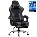 GTPLAYER Gaming Stuhl Stoff, Bürostuhl Massage Gaming Sessel Ergonomischer Gamer Stuhl mit Fußstütze, Gepolstert Gaming Chair, Drehsessel 150KG, grau