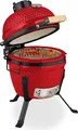 Relaxdays Kamado Grill, Ø 32 cm, Keramikgrill mit Thermometer bis 450°C, BBQ, Grillen, Kochen & Backen, Smoker, rot