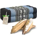 livasia Block Yogakissen eckig - 17x34x12cm - Meditationskissen mit Kapok, Stützkissen Bolster rechteckig, Yoga Pilates Zubehör Nackenkissen, Thaikissen fest handgefertigt (Blau/Elefanten)