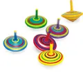 Kreisel 6er Set, Holz, bunte Holzkreisel, ca. 6 cm