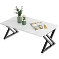 Couchtisch Holz Weiß Schwarz 100x48x55cm Marmor Metallgestell