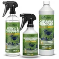 bio-chem Caravan Reiniger Set 3-teilig – Wohnwagen Reiniger Außen + Regenstreifen Entferner + Acrylglas Reiniger – Wohnmobil Reinigung Set für streifenfreien Glanz & materialschonende Pflege