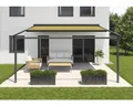 SOLUNA Pergola mit Stoffdach 3,5x4,5 Stoff Dessin S1468 Gestell RAL 7016 anthrazitgrau Antrieb Rechts inkl. Motor, Wands