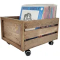 weeco Holzkiste mit Rollen Vinyl schallplatten aufbewahrung, Organizer aufbewahrungsbehälter, Holzkiste zur Aufbewahrung von Retro-LP-Alben. Holz Schallplatten Kiste mit Rädern. LPs Vinyl