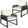 tectake® Rope Design Lounge Möbel Set für Garten oder Balkon, Aluminium Outdoor Sitzgruppe Terrassenmöbel mit 2 Lounge Sessel, inkl. Gartenmöbel-Kissen, wetterfest