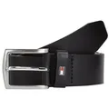 Tommy Hilfiger Ledergürtel DENTON 3,5 cm breit Robuster Ledergürtel mit Flag-Label, silberne Schnalle, verstellbar schwarz 85