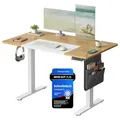 SONGMICS Höhenverstellbarer Schreibtisch elektrisch, 120 x 60 cm, stufenlos verstellbar, Memory-Funktion mit 4 Höhen, natureichenfarben-mattweiß LSD015N01
