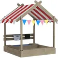 Outsunny Sandkasten mit Dach Sandkiste mit Sitzplatz für 3-7 Jahre Kinder