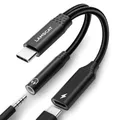 LAMSCAT USB C Kopfhörer Adapter und Laden, PD 60W 2 in 1 Typ C auf 3.5mm Klinke Adapter Unterstützt 60W Schnellladung für Samsung S24/S23/S22/S21/S20+ (Black)