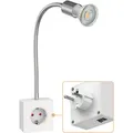 ledscom.de Steckdosenlampe LESCH Leselampe, chrom/weiß inkl. GU10 LED (weiß, 8,2W, 1179lm, 33°)