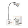 ledscom.de Steckdosenlampe LESCH Leselampe, chrom/weiß inkl. GU10 LED (weiß, 8,2W, 1179lm, 33°)