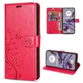 betterfon Hülle Kompatibel mit Motorola Moto G13 / G23 | Premium PU Leder Handyhülle Wallet Case für Moto G13 / G23 | Schutzhülle Blumen Klapphülle Handyhülle | Rot