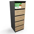 CDF Kommode Anthrazit Artisan Hoch Schubladenschrank mit 5 Schubladen Schmal Komode 40B x 45T x 111H Wohnzimmer Schlafzimmer Flur Schrank Sideboard Highboard viel Stauraum Sideboard Malm Kommode