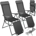 tectake® 2er Set Alu Sonnenliege Liegestuhl, Gartenstühle 5-Fach verstellbare Rückenlehne, Gartenliege mit Fußteil, leicht & klappbar, Relaxsessel mit Kopfpolster, Camping Garten Balkon - anthrazit