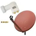 PremiumX Satelliten-Komplettanlage 80cm Satellitenschüssel Ziegelrot TV Satellitenantenne Twin LNB 4x F-Stecker, SAT für 2 Teilnehmer