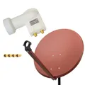 PremiumX Satelliten-Komplettanlage 80cm Satellitenschüssel Ziegelrot TV Satellitenantenne Twin LNB 4X F-Stecker, SAT für 2 Teilnehmer