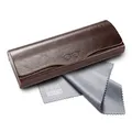 FEFI Klassisches Hardcase Vintage Brillenetui in Leder-Optik mit Brillenprägung, inkl. hochwertigem Brillenputztuch/Mikrofasertuch (Braun)