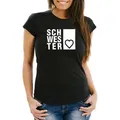 MoonWorks Print-Shirt Damen T-Shirt Schwesterherz Schwester Geschenk Geburtstag Slim Fit mit Print schwarz M