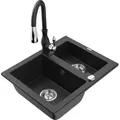 Carlos 1,5-becken-granitspüle Mit Mischbatterie Savita, Schwarz/silbermetallic - 6518-73-672601-70 - Mexen