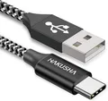 USB C Kabel 0,5M Schnellladung Nylon Geflochten Schwarz Silber für Galaxy S23...