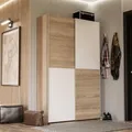 Multifunktions-Schiebetürenschrank mit 2 Türen - Weiß und helle Eiche - L120 x T41,6 x H190,5 cm - OZZULA