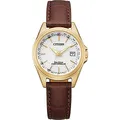 Citizen Damen Analog Quarz Uhr mit Leder Armband EC1183-16A, Weiß