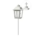 Grablaterne Grablicht 2 wechselbare Spitzen (kugel, Kreuz) Grableuchte mit Erdspieß Grablampe Friedhofslaterne Gartenlaterne weiß (Laterne ohne Kerze)