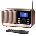 August MB450K Wiederaufladbares DAB+/FM Radio Dual Wecker-Nostalgie tragbares Küchenradio mit 60 Presets Bluetooth 5.3 Lautsprecher Holzgehäuse, USB/AUX/MicroSD, bis zu 18h Betriebszeit, Fernbedienung