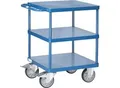 Tischwagen Fetra 2416B, bis 500 kg, 3 Etagen mit Plattformen, Ladefläche L 600 x B 600 mm, TPE-Bereifung, Schiebegriff, Stahl, brillantblau
