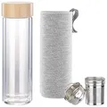 Cucina di Modena 【Doppelwandige Teeflasche】Doppelwandige Glasflasche mit Neoprenhülle und Teesieb, 400ml (Thermosflasche)