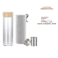 Doppelwandige Glas-Trinkflasche mit Neopren-Hülle & Tee-Sieb, 400 ml