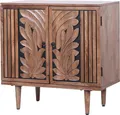 Marrakesch Boho Kommode mit Türen aus Teak Holz 80cm | Orientalische Deko kleines Sideboard Komode Aday handgeschnitzt für stilvolle Aufbewahrung & Dekoration im Wohnzimmer & Schlafzimmer
